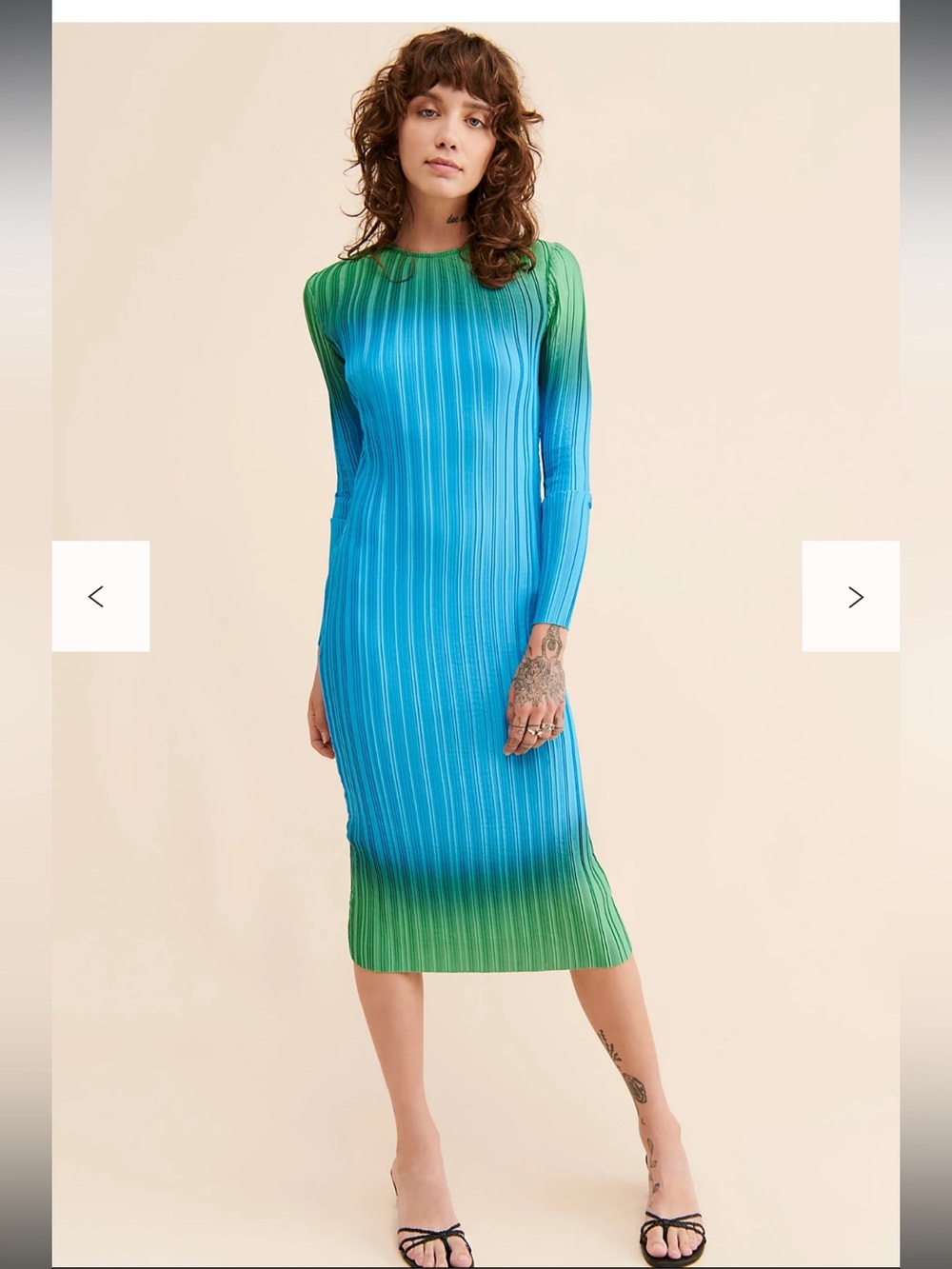 Long Sleeve Ombre Blue-Green Midi Dress
